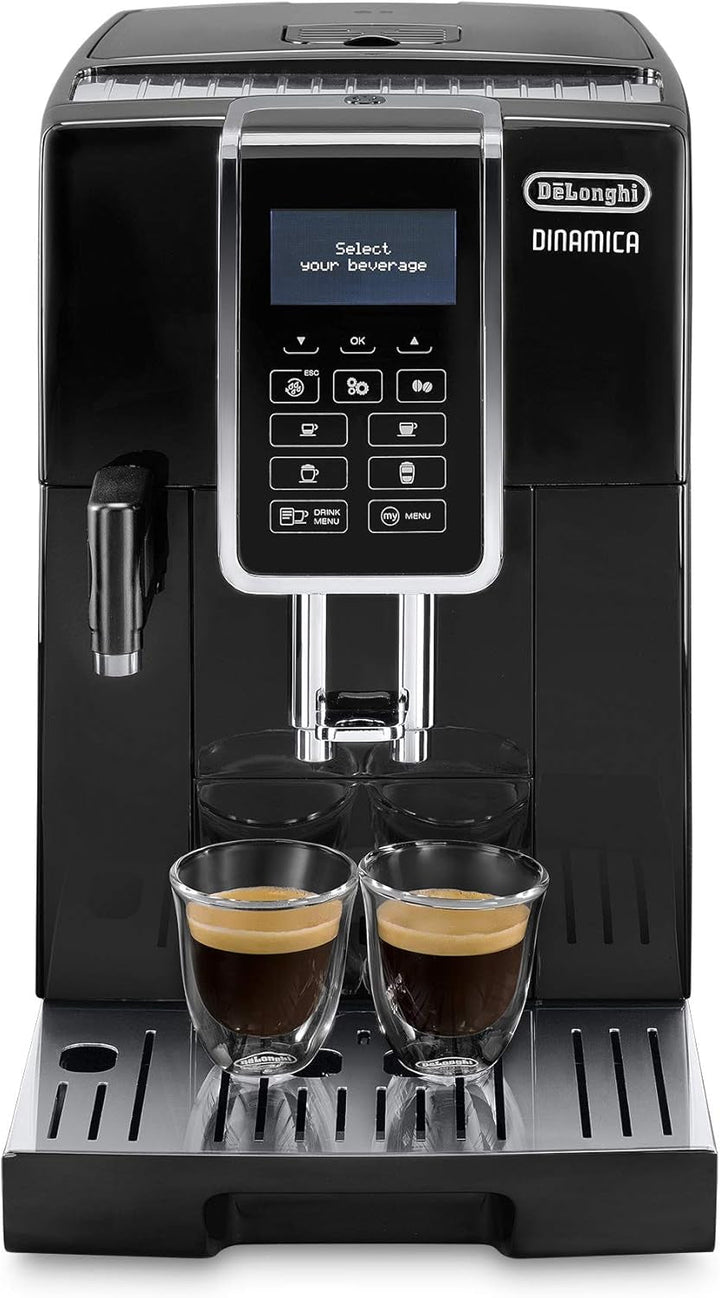 De'Longhi Dinamica ECAM 350.55.B Aparat de cafea complet automat cu sistem de lapte Lattecrema, cappuccino, espresso și cafea la apăsarea unui buton, afișaj digital, funcție 2 cești, rezervor mare de apă de 1,8 litri, negru