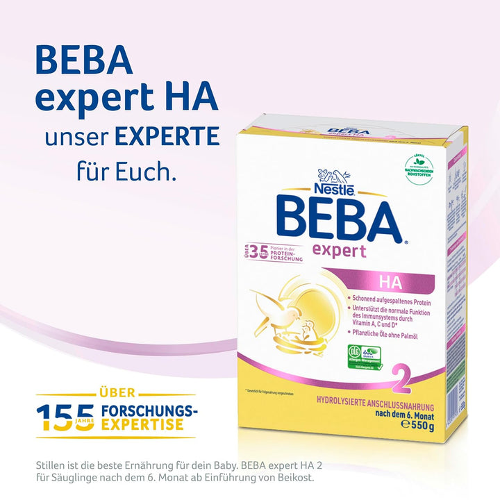 BEBA Expert HA 2 Folgemilch Nach Dem 6. Monat, Babynahrung Mit Hydrolysiertem Protein, Nur Laktose, Ohne Palmöl, 6Er Pack (6 X 550G)