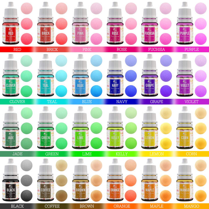 Lebensmittelfarbe 24 Farben - Flüssige Lebensmittel Farben Zum Kuchen Backen, Kekse, Macaron, Dekorieren Und Kochen - Lebendiger Lebensmittelfarbstoff Für Airbrush, Fondantieren - Je 6 Ml