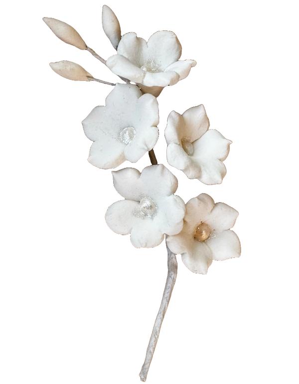 Edible decoration of sugar paste, white flower branch