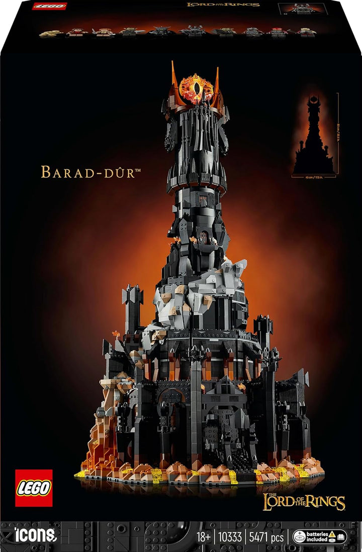 LEGO Icons Stăpânul Inelelor: Barad-Door, set de construcție pentru adulți cu minifigurinele Sauron, Gothmog, Orc, Frodo, Sam și Gollum, Memorabilia filmului, piesă de colecție pentru fani 10333