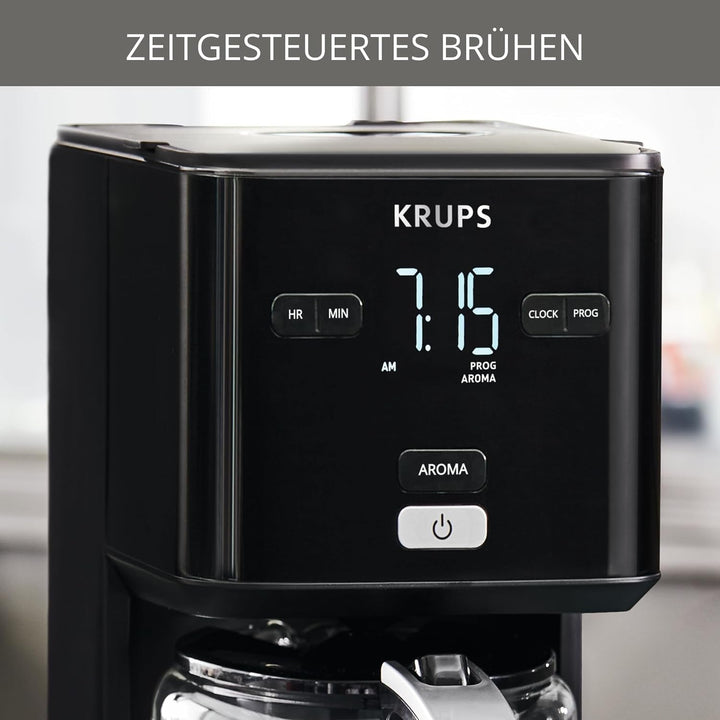 Cafetieră Krups Smart'N Light cu cronometru, pentru 1,25 litri de cafea cu filtru, funcție de menținere la cald, oprire automată, negru, KM600810