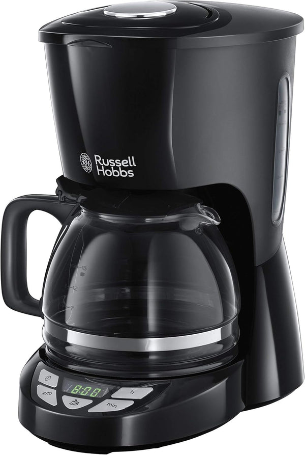 Cafetiera Russell Hobbs [cronometru digital, cap efervescent pentru extracție și aromă optime] Textures+ (Max 10 cești, ulcior din sticlă de 1,25 l, placă de încălzire, opritor de picurare) filtru de cafea 22620-56, negru