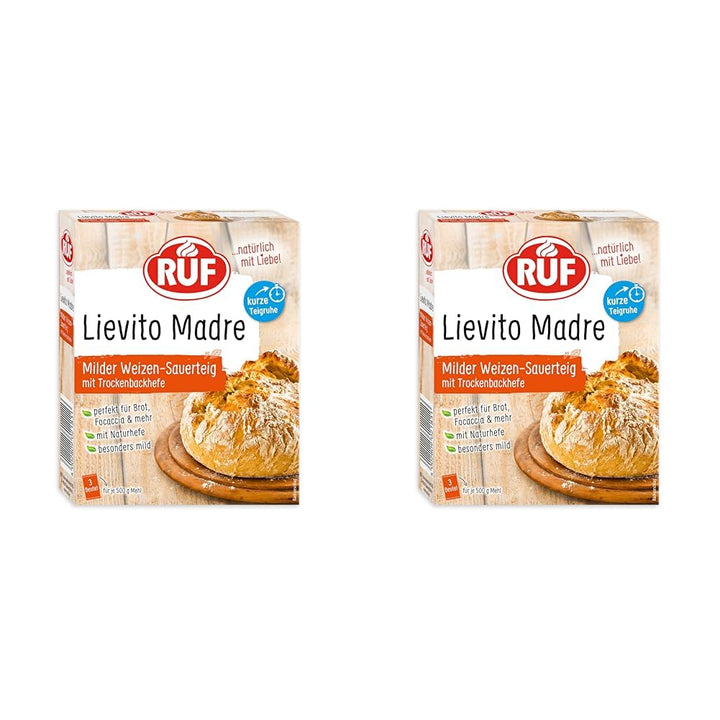 RUF Lievito Madre Sauerteig, Milder Weizen-Sauerteig, Mutterteig, Kurze Teigruhe Durch Enthaltene Trockenhefe, Lievito Madre Getrocknet Für Brot, Baguette, Focaccia, 3X35G