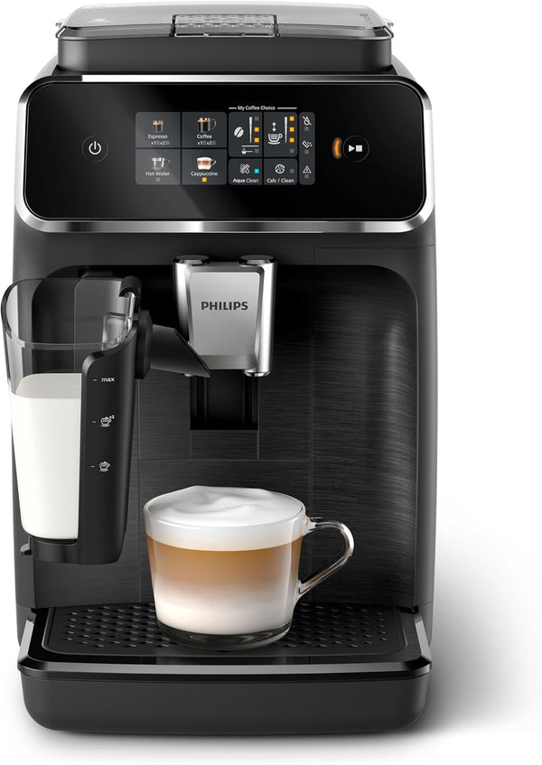 Aparat de cafea complet automat Philips seria 2300 - 4 băuturi, ecran tactil color modern, sistem de lapte Lattego, Silentbrew, râșniță 100% ceramică, filtru Aquaclean. Negru mat (EP2330/10)
