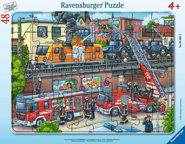 Ravensburger puzzle pentru copii - 05093 Operațiunea pompierilor pe șinele de cale ferată - Puzzle pentru copii de 4 ani și peste, Cu 48 de piese