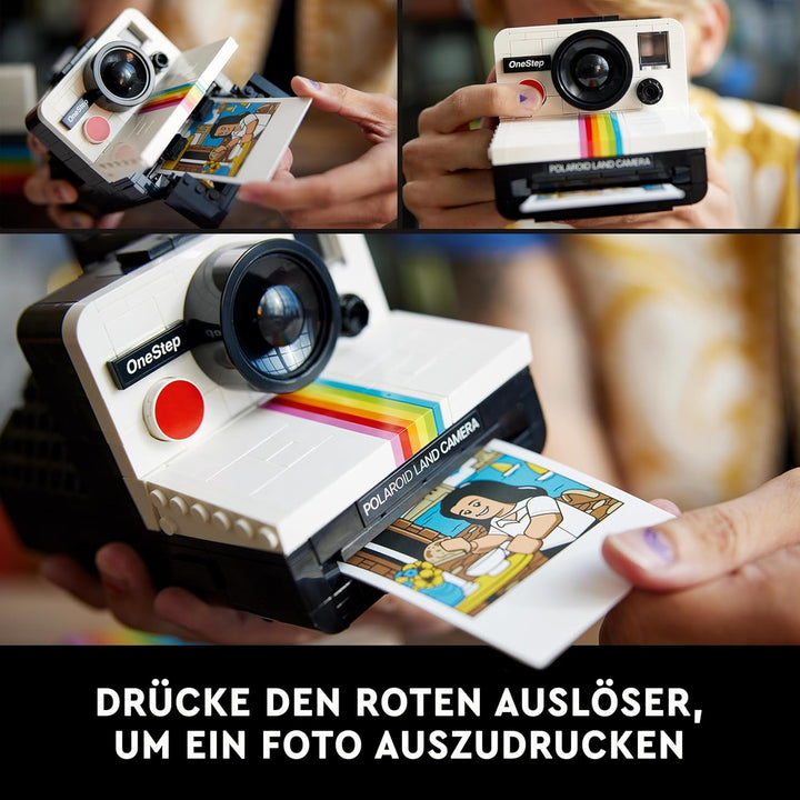 Set aparat foto LEGO Ideas Polaroid Onestep SX-70 pentru adulți, de colecție cu detalii autentice, activitate creativă, cadouri de fotografie pentru femei, bărbați, el, ea și adolescenți 21345