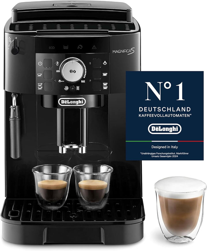 De'Longhi Magnifica Start ECAM222.60.BG, Mașină de cafea complet automată cu sistem de lapte latte crema pentru cappuccino automat, 4 butoane de selecție directă, panou de control soft-touch, funcție "X2", 1450W, negru/gri