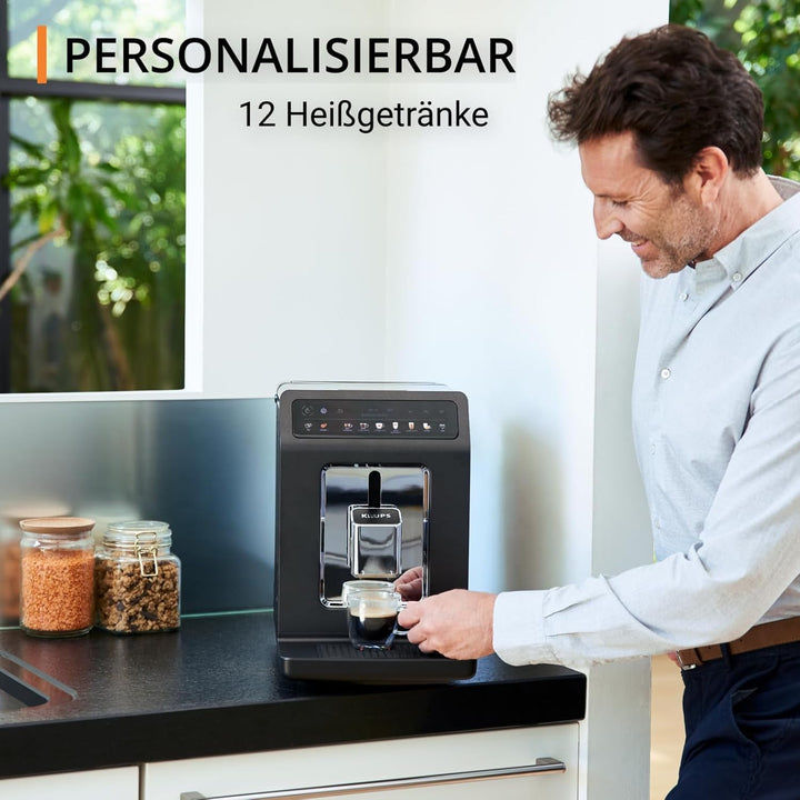 Krups Evidence One aparat de cafea complet automat Cu tub de lapte, 12 băuturi, funcție de 2 cești, afișaj color, aparat de cafea, sigiliu ușă, negru, EA895N10, meteor grafit