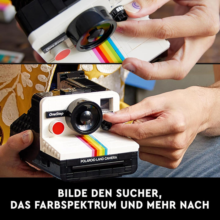 Set aparat foto LEGO Ideas Polaroid Onestep SX-70 pentru adulți, de colecție cu detalii autentice, activitate creativă, cadouri de fotografie pentru femei, bărbați, el, ea și adolescenți 21345