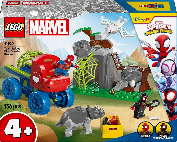 LEGO Marvel Echipa lui Spidey într-o misiune de salvare în camionul Dino, mașină de jucărie construibilă pentru supereroi, set de aventură pentru copii 4+, Spidey și super prietenii săi 11199