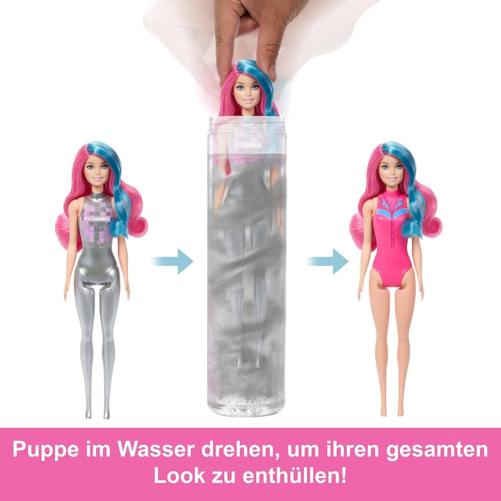 Barbie Color Reveal Fashion Doll și accesorii cu 6 surprize, seria Disco Star cu strălucire metalică și top cu schimbare de culoare (stilurile pot varia), JCP01