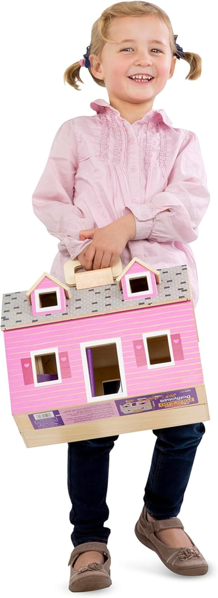 Casa de păpuși Melissa & Doug de pliat și luat cu tine | Casă de păpuși și păpuși | Playsets | 3+ | Cadou pentru băieți sau fete
