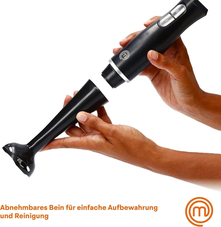 Masterchef Stabmixer, Pürierstab Mit Spritzschutz, Zauberstab Küchengerät, Elektrische Mixstab Hand Blender Mit 2 Geschwindigkeiten, Eintauchfunktion, Spülmaschinenfeste Komponenten, 200W, Schwarz