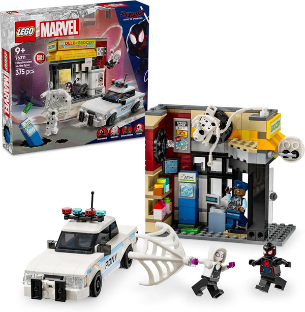 LEGO Marvel Spider-Verse: Miles Morales Vs. Spot - Set de joacă pentru supereroi cu mașină de jucărie - 4 minifigurine și mini-market - Cadou pentru băieți și fete cu vârsta de 9+ 76311