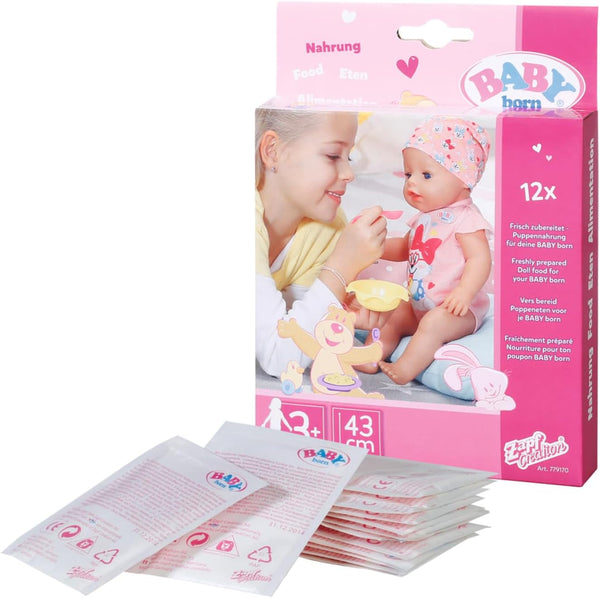 Mâncare pentru păpuși BABY Born în pliculețe Pentru copii mici de la 3 ani, conține 12 pliculețe, 779170 Zapf Creation