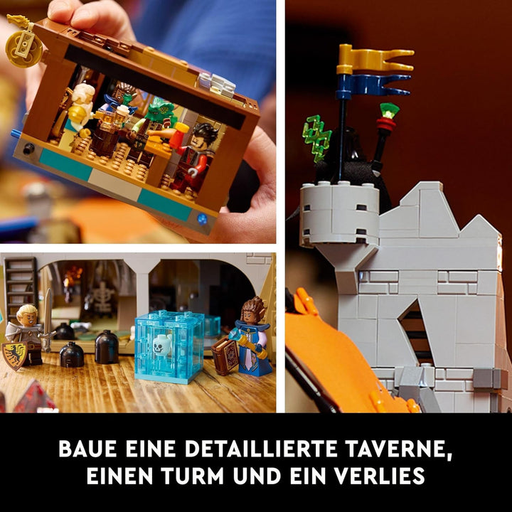 LEGO Ideas Dungeons & Dragons: The Saga of the Red Dragon, Set de construcție pentru adulți, Idei de cadouri Dungeons and Dragons pentru fani, Set de construcție Fantasy, Activitate creativă 21348
