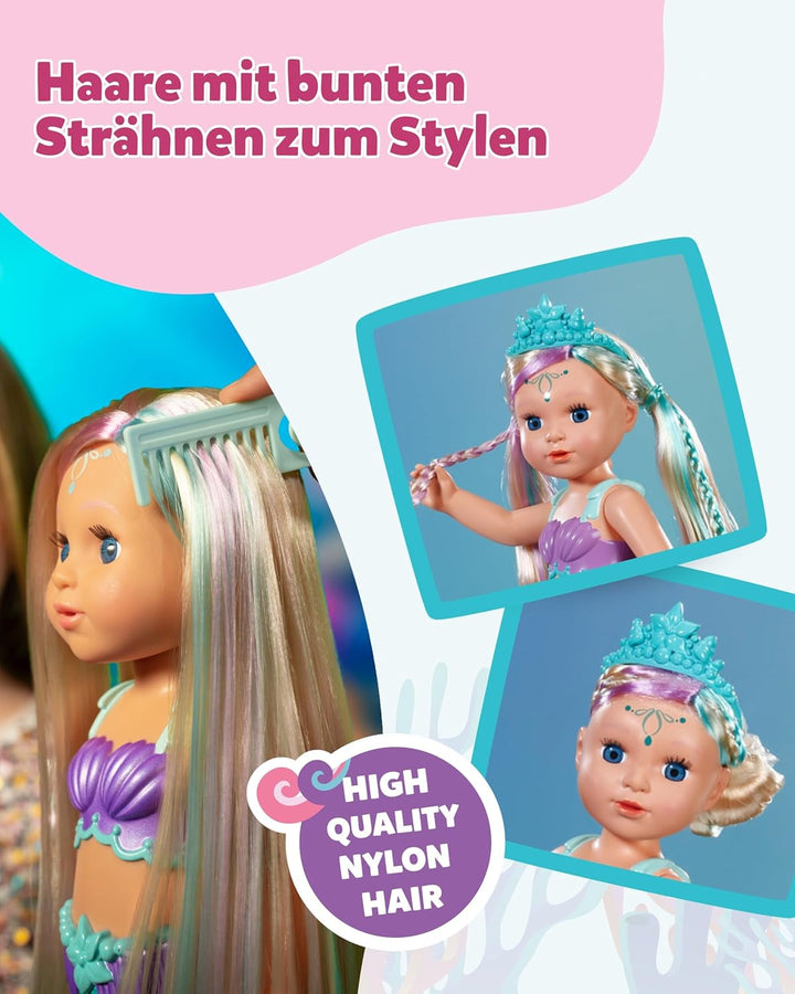 BABY Born Mermaid - Păpușă înaltă de 43 cm - Păr de înaltă calitate cu șuvițe colorate - Aripioară luminoasă - Funcționează cu baterii - Potrivit pentru copii de la 3 ani în sus, verde