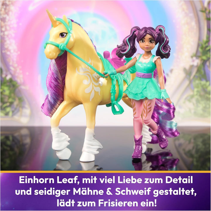 Unicorn Academy AVA și Unicorn Leaf Set - Figurine originale de aproximativ 12 cm înălțime din popularul serial Netflix Cu două accesorii și perii de păr Pentru jocuri de rol imaginative, pentru copii cu vârsta de 4 ani și peste