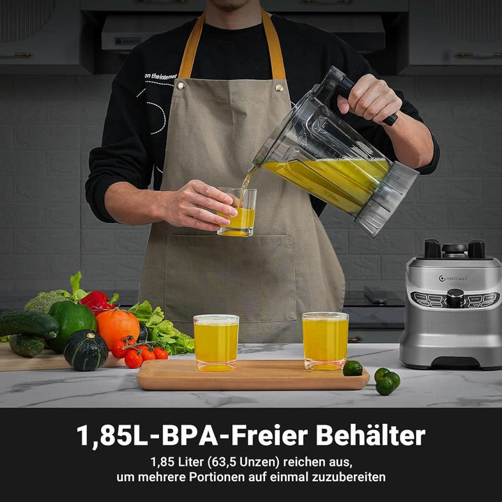 AMZCHEF Professioneller Standmixer Mit 8 Einstellbaren Geschwindigkeiten | 1800W Mixer Hochleistungsmixer Für Die Küche | 1,85 L Blender Für Shakes, Smoothies, Eiscrushen, Gefrorene Früchte