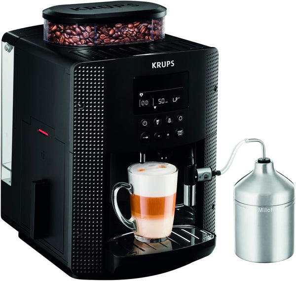 Aparat de cafea Krups Essential Cu tub de lapte, Funcție 2 căni, Afișaj LCD, Curățare ușoară, Aparat de cafea, Sigiliu Tüv, Negru, EA816031