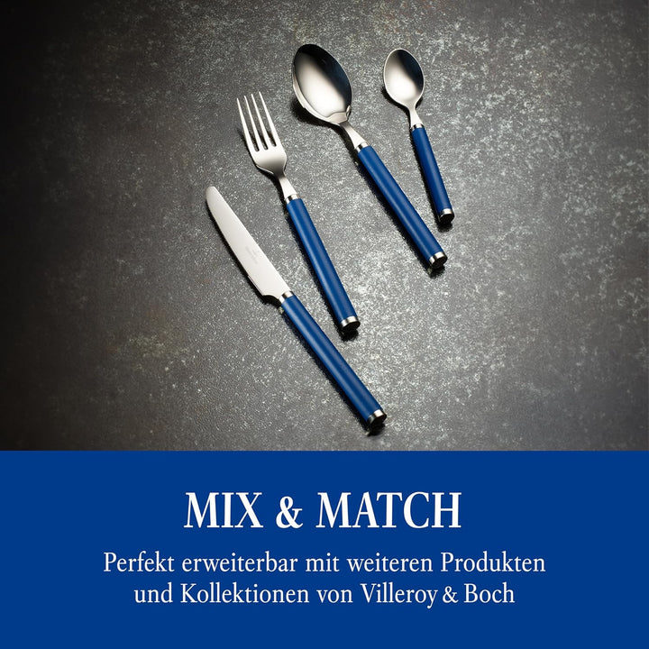 Villeroy & Boch – Play! Blue Ocean Tafelbesteck, Set 30 Teilig Blau, Spülmaschinenfest, Besteck Bunte Griffe, Besteck Kunststoffgriffe, Besteck Set, Essbesteck, Messer, Gabel, Edelstahl, Kunststoff