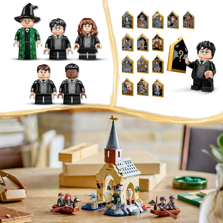 LEGO Harry Potter Hogwarts Castle Boathouse Model de jucărie pentru copii, include 2 bărci construibile și 5 mini figurine, cadou pentru fete, băieți și toți fanii de la 8 ani 76426