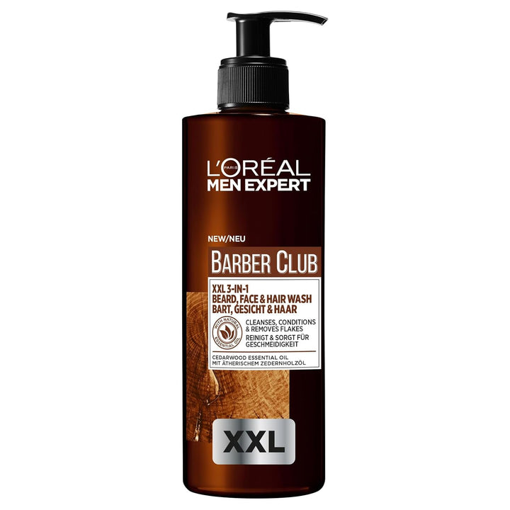 L'Oréal Men Expert XXL 3-In-1 Bartshampoo Für Männer, Bartseife Für Bart, Gesicht Und Haar, Herren Bartpflege Gegen Schuppen Mit Ätherischem Zedernholzöl, Barber Club, [Amazon Exclusive], 1 X 400 Ml