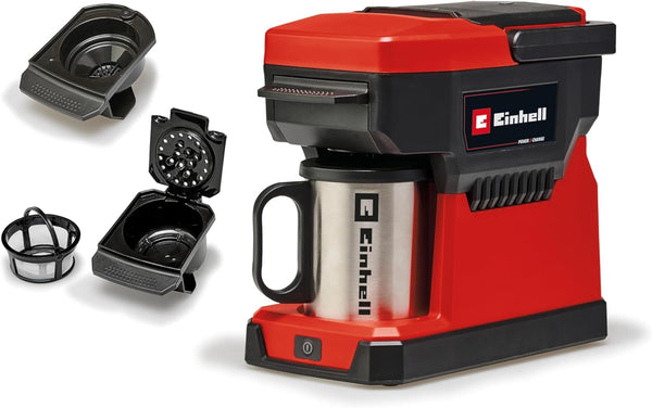 Cafetieră fără fir Einhell TE-CF 18 Li-Solo Power X-Change (18 V, Rezervor de apă 240 ml, Pentru cafea cu filtru și doze de cafea, Mâner de transport, Inclusiv ceașcă de cafea cu capac, Fără baterie)