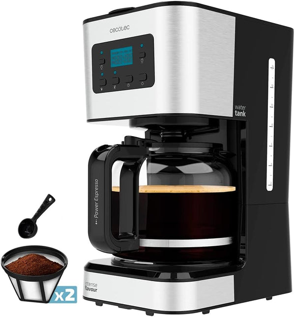 Cafetieră cu picurare programabilă Cecotec Coffee 66 Smart Plus. 980W, capacitate 12 cești, tehnologie extemaroma, funcție de autocurățare, design din oțel inoxidabil, ecran Lcd, capacitate 1,5L