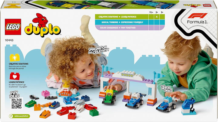 LEGO DUPLO Town F1 Team Race Cars With Racers, jucărie de construit pentru întreaga familie, experiență de joacă imaginativă, cadou de ziua de naștere pentru copii mici, băieți și fete de la 2 ani 10445