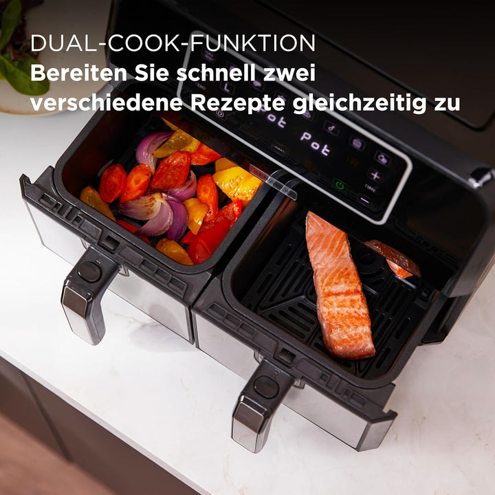 Kenwood Khealthy Twin Airfryer, 8L (2X4L), Doppelkammer, 8 Programme, Dual Cook & Sync Finish Funktion, Touch-Display, Antihaft, 200º, Timer (Bis 60 Min) & 24 H Dörrfunktion), Heißluftfriteuse