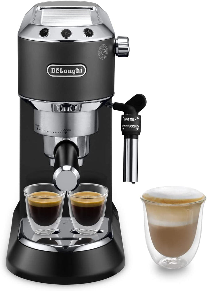 De'Longhi Dedica Style EC 685.M - Mașină espresso portafilter, mașină espresso cu spumă de lapte profesională, doar 15 cm lățime, pentru cafea pudră sau doze ESE, rezervor de apă de 1 litru, argintiu