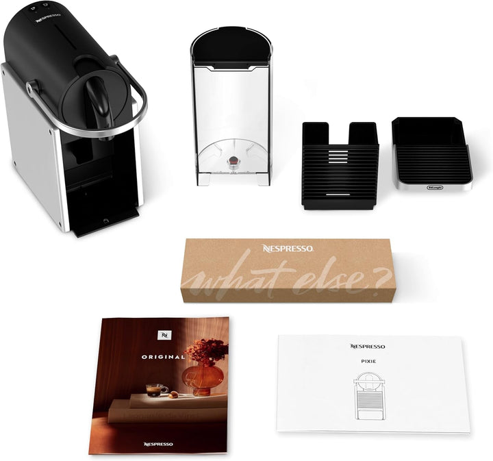 Aparat de cafea cu capsule Nespresso De'Longhi Pixie EN127.S, două butoane de selecție directă, mod eco, design compact, sistem de presiune de 19 bar, 1260W, argintiu/negru