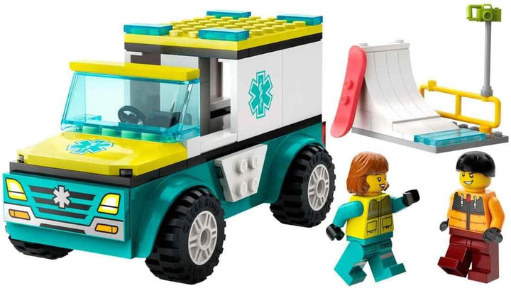 LEGO City Ambulanță și Snowboarder, Ambulanță Playset cu mașină de jucărie și 2 minifigurine, Snowboarder și Paramedic Figura, cadou imaginativ pentru băieți și fete de la 4 ani 60403
