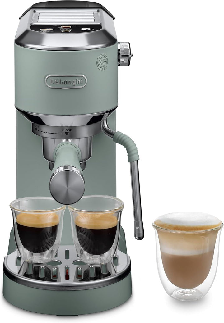 De'Longhi Dedica Style EC 685.M - Mașină espresso portafilter, mașină espresso cu spumă de lapte profesională, doar 15 cm lățime, pentru cafea pudră sau doze ESE, rezervor de apă de 1 litru, argintiu