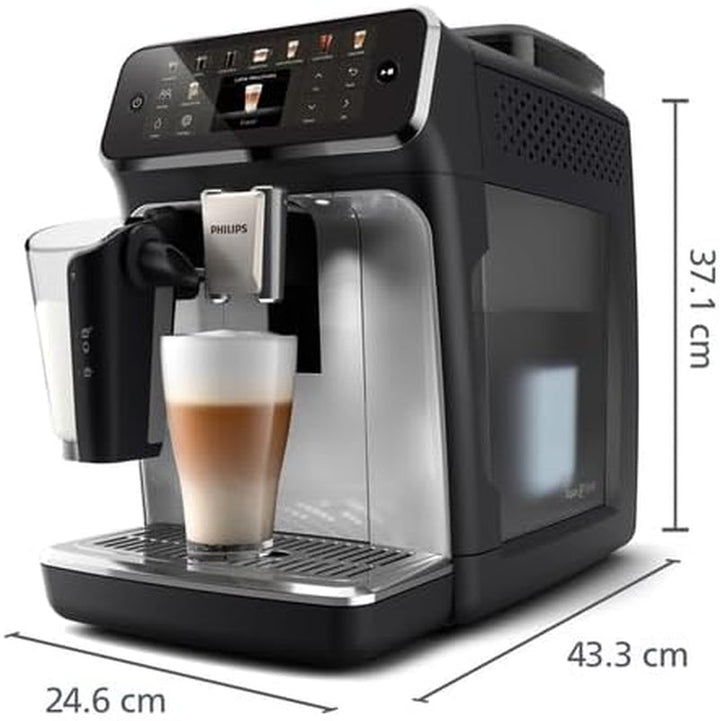 Philips Seria 5500 Mașină automată de cafea - Sistem de lapte Lattego, 20 de specialități de cafea caldă și rece, 40% mai silențioasă cu Silentbrew, pornire rapidă, negru și argintiu (EP5546/70)