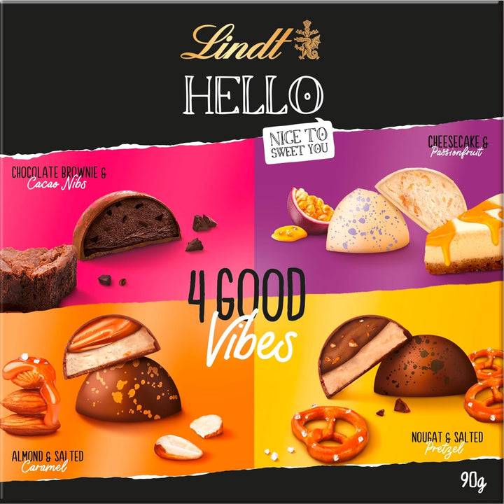 Lindt Schokolade HELLO 4 Good Vibes | 90G | 4 Verschiedene HELLO Pralinen Zum Teilen Oder Selber Genießen | Schokoladengeschenk