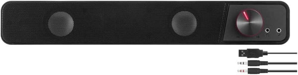Speedlink BRIO Stereo Soundbar – Computer-Soundbar, Exzellente Audioqualität, 12 Watt, 2X 3,5Mm-Klinkenstecker Anschluss, USB a Stecker, Lautstärkeregler, Kopfhörer- & Mikrofonbuchse, Schwarz