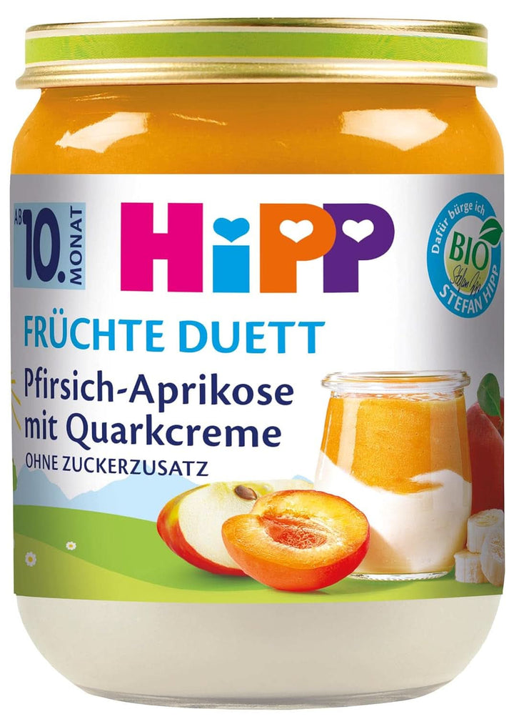 Hipp Organic Fruit Duet Piersică și Caise cu cremă de brânză, pachet de 6 (6 X 160 grame)