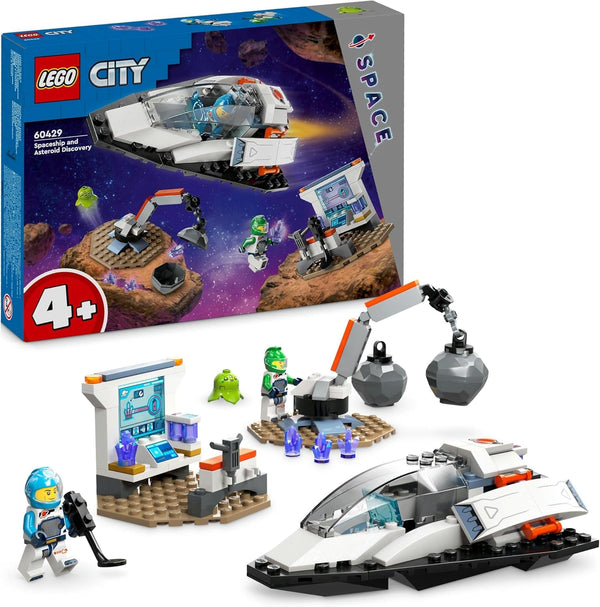 LEGO City Space Asteroid Recovery, jucărie spațială cu navă spațială, stație spațială, 2 minifigurine și o figurină extraterestră, cadou pentru copii, băieți și fete de la 4 ani 60429