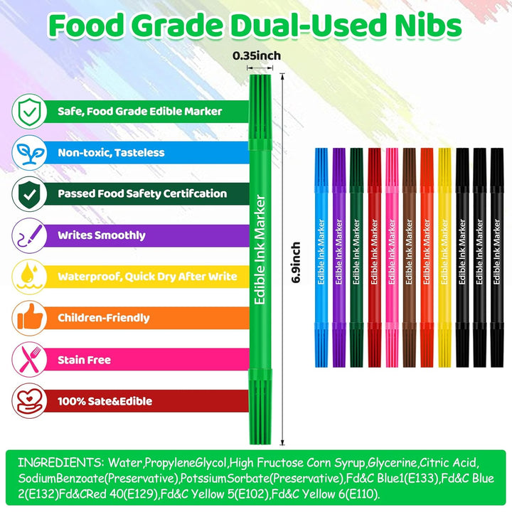 12 Stück Lebensmittelfarbe Stift, Lebensmittel Stifte Backen Lebensmittelfarbe Stifte Essbarer Markierungen Mit Feiner Und Dicker Spitze Für Kuchen,Macaron,Ostereier (10 Farben)
