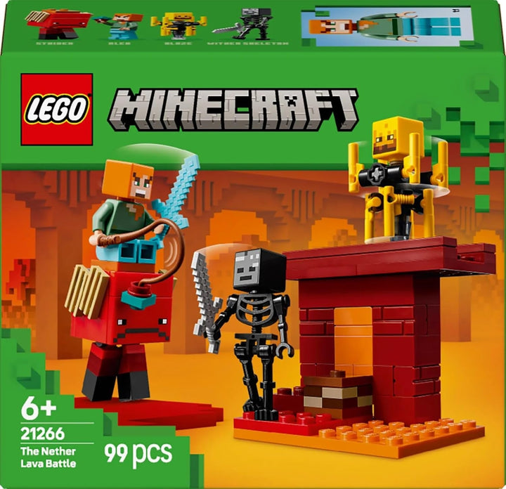 LEGO Minecraft Duelul de lavă din adâncuri, jucărie pentru fanii jocului video, fortăreață cu minifigurine, inclusiv Alex, scheletul Wither, Lohe și Strider, cadou pentru fete și băieți de la 6 ani 21266