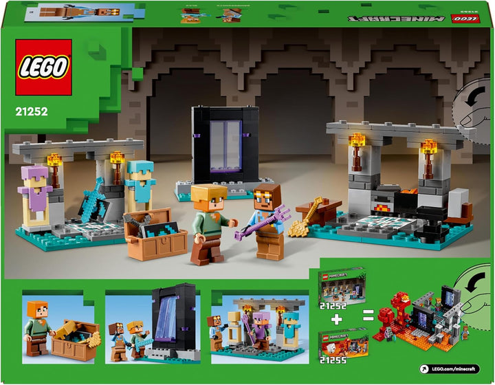 LEGO Minecraft The Armoury, set de jocuri cu figuri de eroi, arme de jucărie și figura Alex, jucărie de acțiune pentru băieți și fete, cadou pentru gameri și copii de la 7 ani 21252