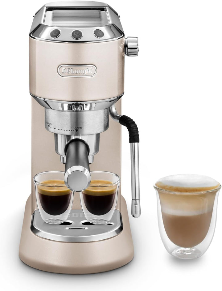De'Longhi Dedica Style EC 685.M - Mașină espresso portafilter, mașină espresso cu spumă de lapte profesională, doar 15 cm lățime, pentru cafea pudră sau doze ESE, rezervor de apă de 1 litru, argintiu
