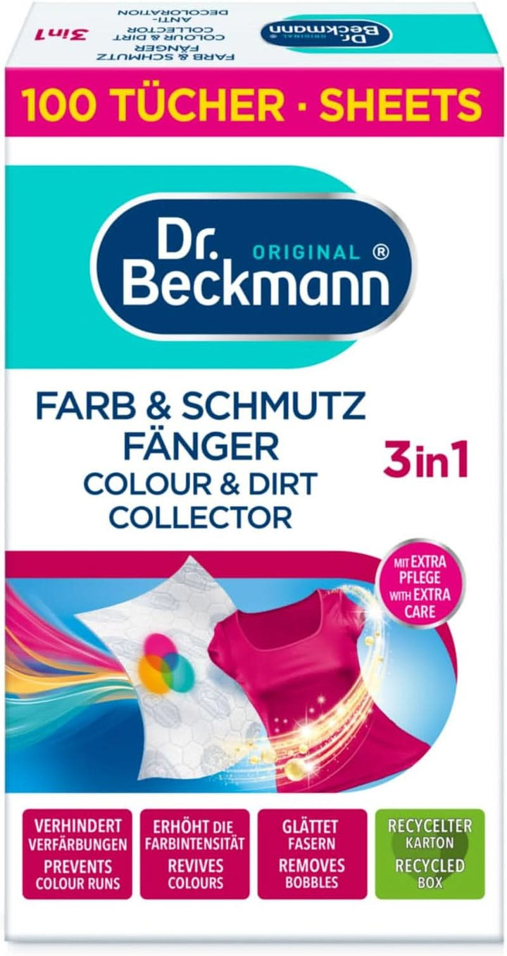 Dr. Beckmann Colour & Dirt Catcher Advanced| Protecție de lungă durată a culorii| Cu microfibră și molecule care captează culoarea pentru strălucire | 100 cârpe