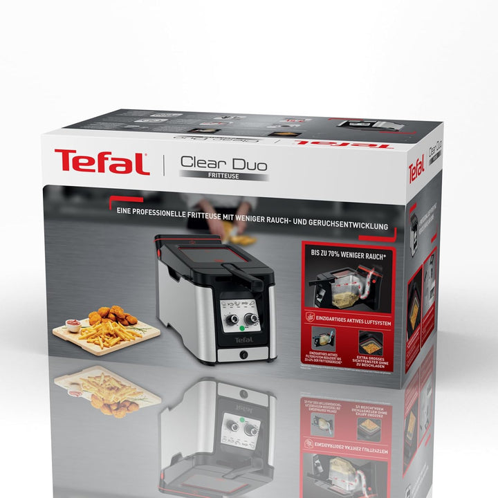 Tefal FR600D Clear Duo Fritteuse, Frittieren Mit Weniger Rauch Und Gerüchen, Kapazität 1,2 Kg, Thermostat, Timer, Großes Sichtfenster Ohne Zu Beschlagen, Spülmaschinenfest, Edelstahl/Schwarz