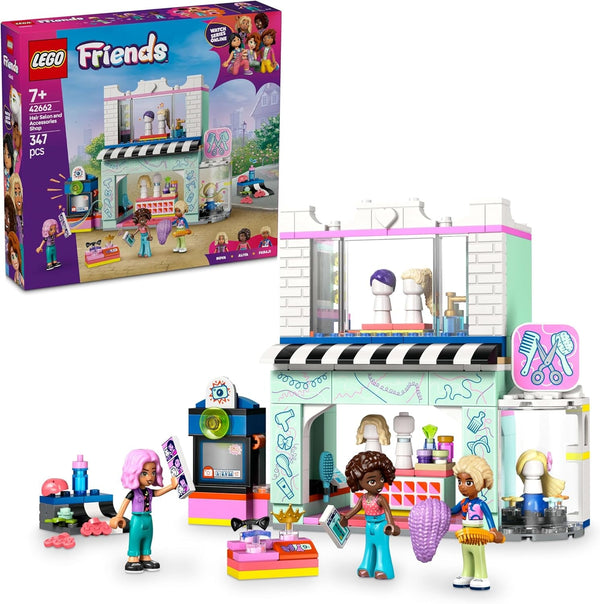 Salon de coafură LEGO Friends, set de construit și jucat pentru jocuri de rol creative, jucărie de construit, cadou pentru fete cu vârsta de peste 7 ani, 3 minifigurine de personaje pentru jocuri de rol 42662