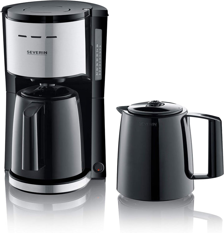 SEVERIN filtru de cafea cu 2 carafe termos, filtru de cafea pentru până la 8 cești per carafă, filtru de cafea cu 2 carafe cu vid, negru, KA 9307