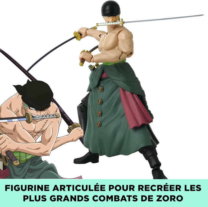 Bandai - Anime Heroes - One Piece Figure - Lorenor Zorro 17 Cm Three Sword Style - Licența oficială One Piece - Movable Manga Figure Zorro 3 Swords - Toy For Children From 4 Years - 37052